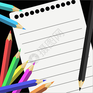 单一彩色铅笔图标矢量插图床单笔记艺术家工具创造力绘画统治者背景图片