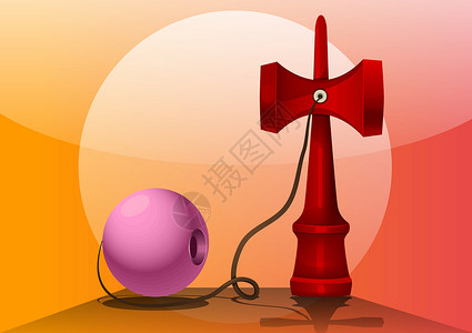 玉华洞Kendama 插图玩具诡计游戏绘画别针细绳木头眼睛剑崎竞赛插画