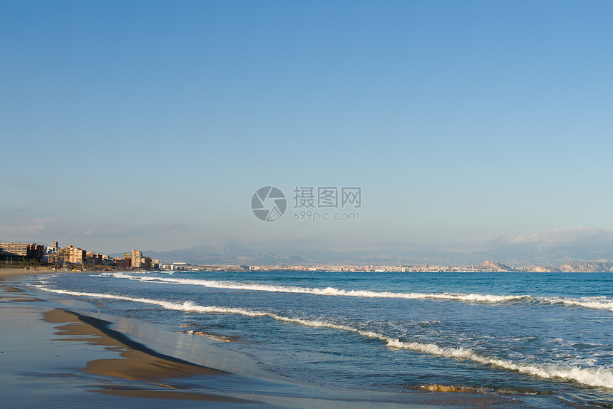 阿利坎特湾海洋海岸海岸线晴天水平支撑阳光海滩竞技场图片