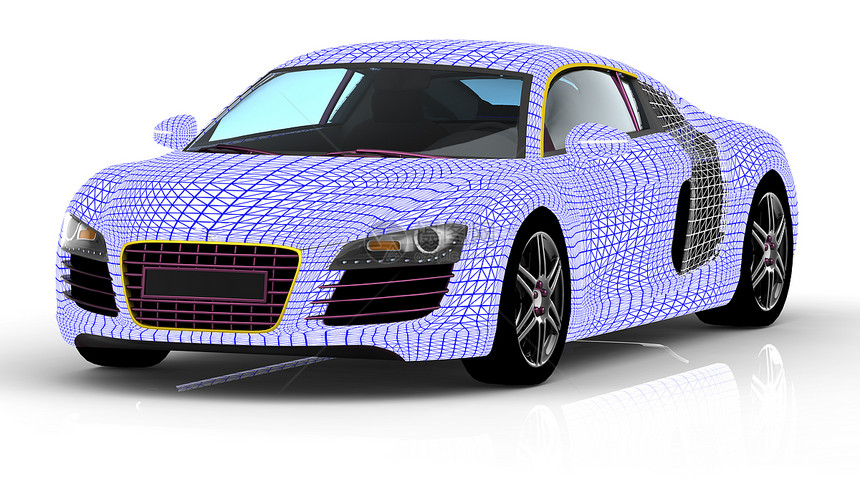 白色背景的3D电线模型力量渲染骨骼绘画创新建造机器车辆发明数字化图片