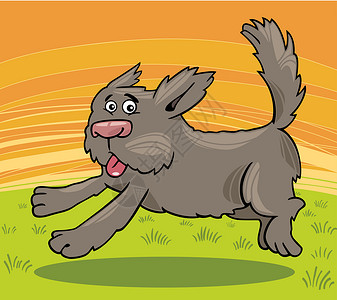沙草正在运行的沙毛狗卡通插图小狗绘画公园场景短尾跑步尾巴漫画吉祥物快乐插画