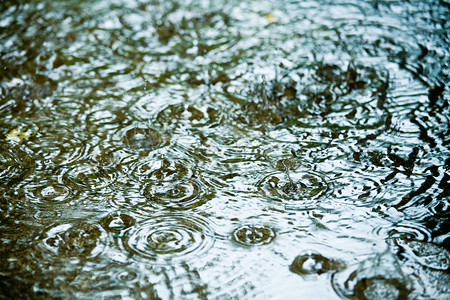 下雨天气液体圆圈飞溅水坑涟漪反射雨滴波纹池塘风暴户外高清图片素材