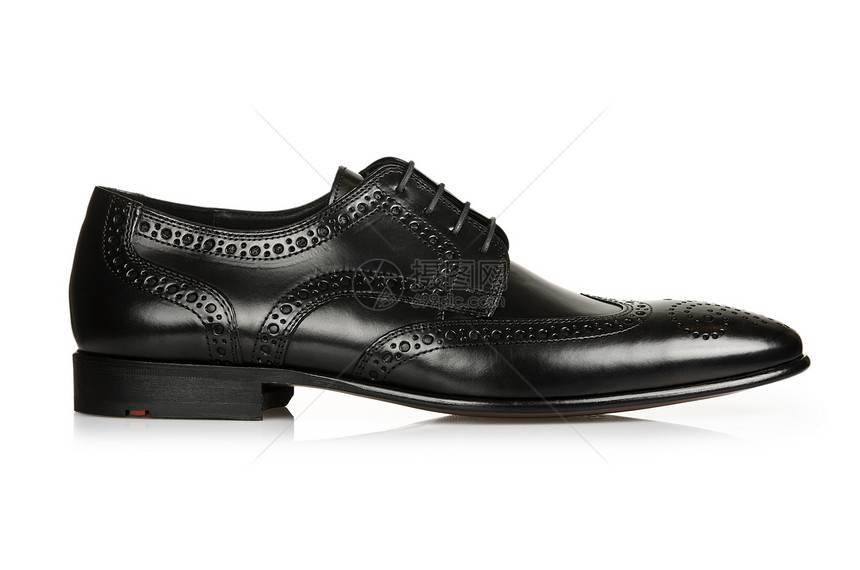 白色男性鞋子的时装概念皮革靴子男人黑色鞋类齿轮反射脚跟正装骡子图片