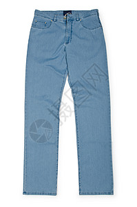 穿着白色长裤的时装概念零售纤维牛仔裤男性口袋蓝色材料女性裤子纺织品背景图片