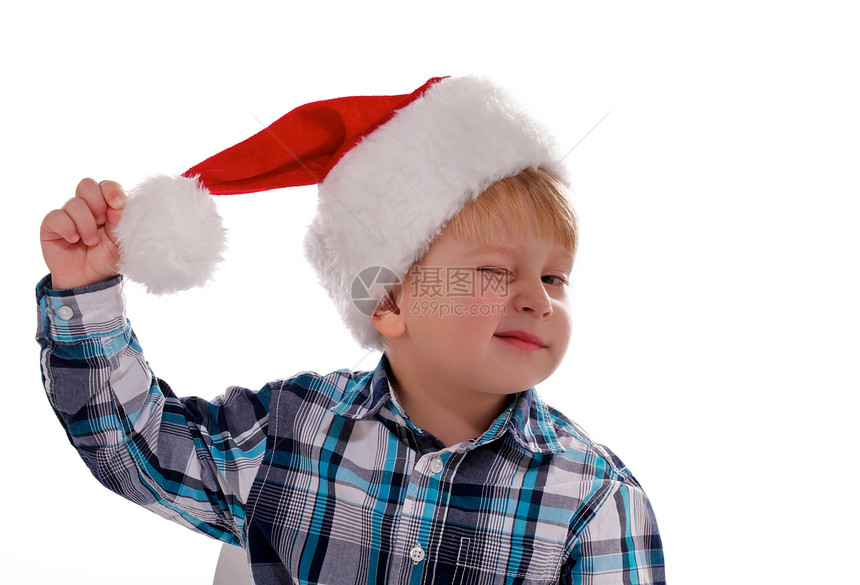 圣诞男孩和圣诞帽子快乐图片
