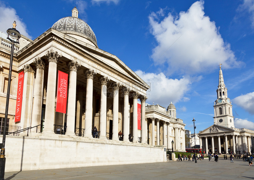 伦敦国家美术馆文化艺术观光圆顶博物馆历史性教会柱廊入口城市图片