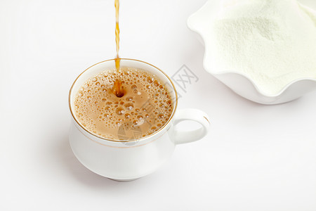 一杯奶奶奶粉茶杯子白色钻孔会议奶制品咖啡粉末牛奶高清图片