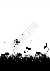 鲜花背景衬套蝴蝶叶子花园森林草原生长地平线边界美化插画