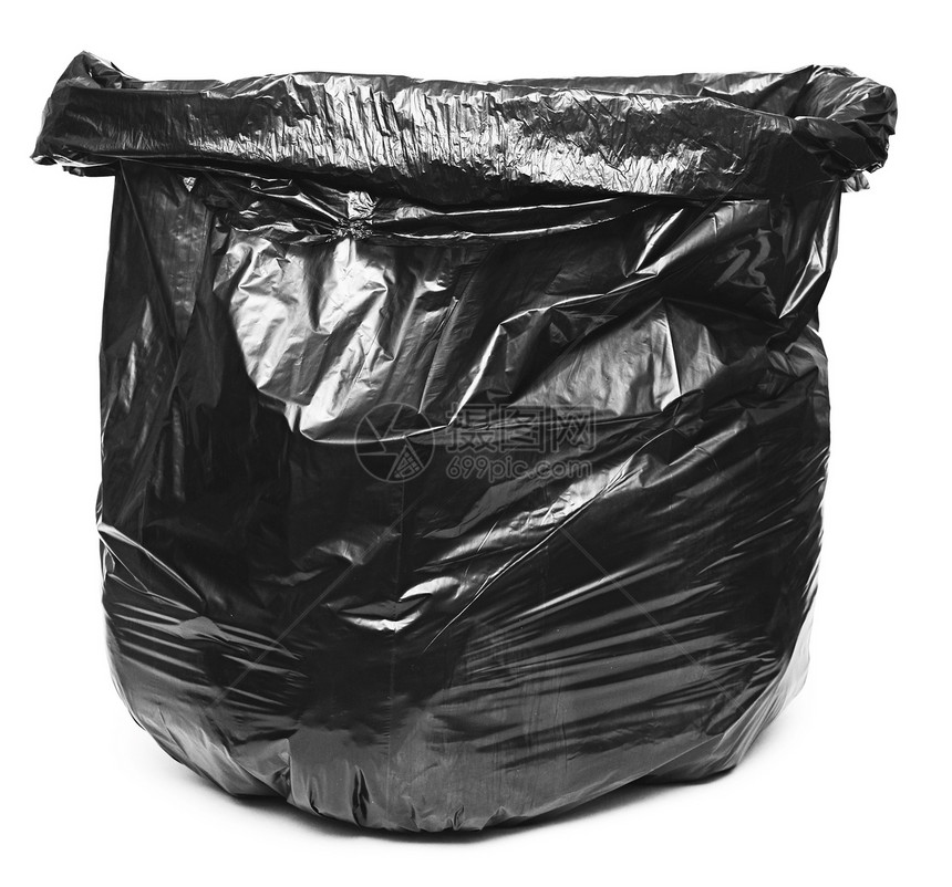 白色背景的垃圾袋黑色倾倒皱纹生态家庭垃圾回收塑料环境图片