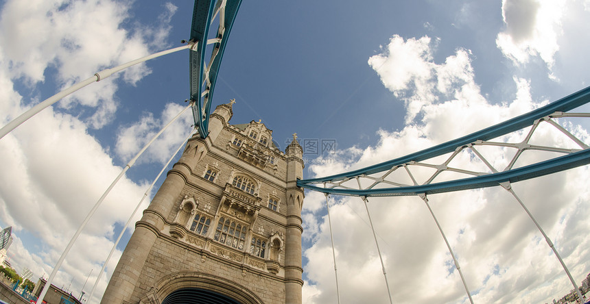 伦敦塔大桥的强大建筑结构城市纪念碑天空国家花岗岩蓝色反射王国历史地标图片
