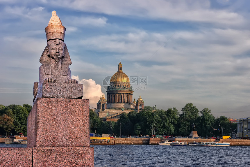 俄罗斯圣彼得堡码头狮身景观人面城市地标历史日落旅游建筑学图片