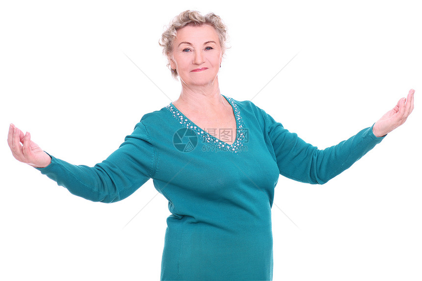 在白色背景上微笑的奶奶肖像女性老年退休福利快乐祖母母亲白发生活女士图片