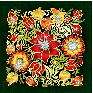 绿色上抽象的花卉装饰品植物装饰作品艺术插图风格古董背景图片