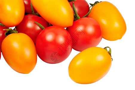 黄色西红柿番茄红色藤蔓黄色白色抛光绿色美食水果叶子蔬菜背景