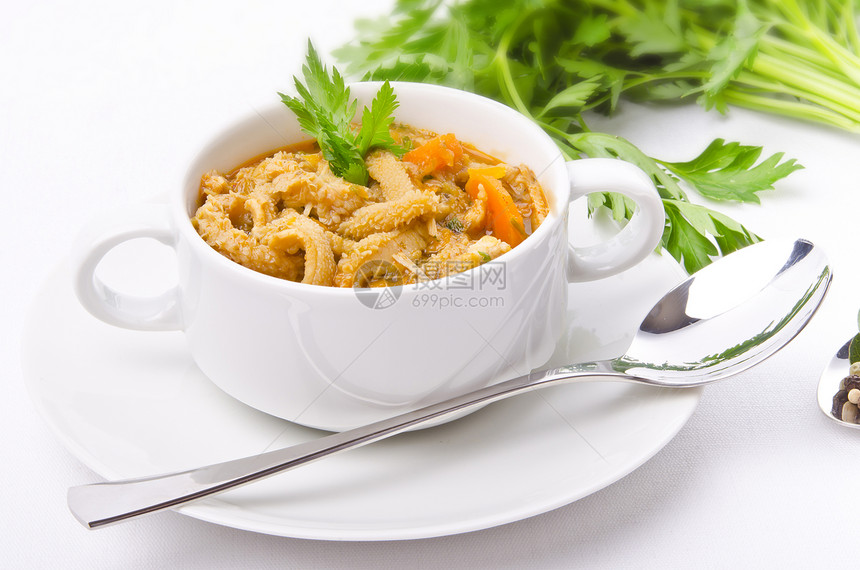 传统土豆汤饮食烹饪香菜盘子美味薄片猪肉蔬菜餐厅厨房图片