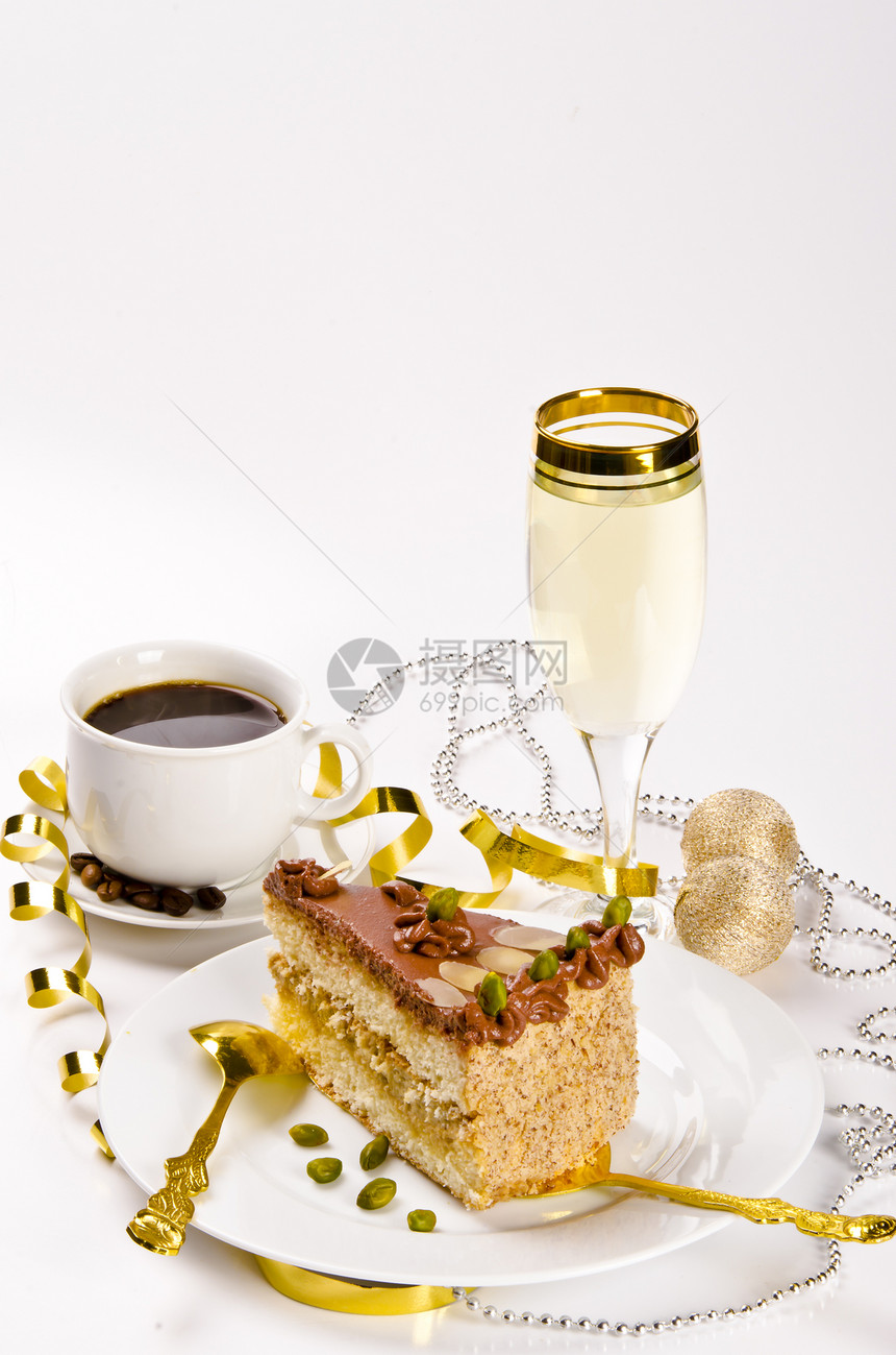 Halva蛋糕 Kaffe和香槟面包馅饼美食饮料奶油可可生日派对盘子水果图片