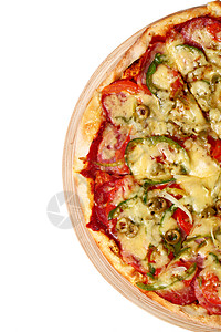 香肠比萨孤立的意大利新披萨营养用餐火腿洋葱育肥餐厅午餐饮食面团美食背景