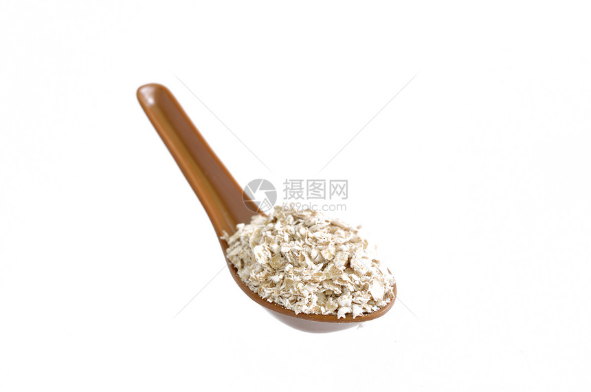 白上隔离勺子的燕麦片片薄片玉米养分早餐食物小吃饮食植物纤维粮食图片