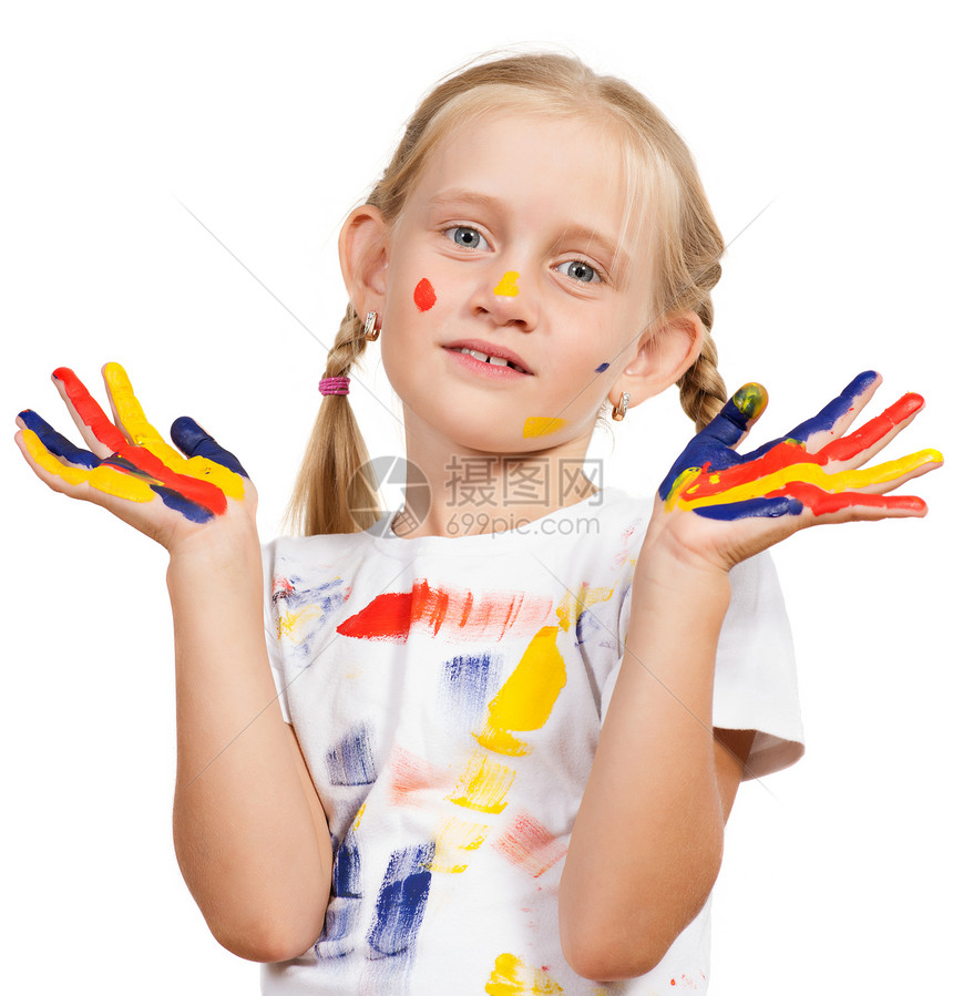 手有涂漆的女子教育手指画家童年女性乐趣学习幸福绘画专注图片