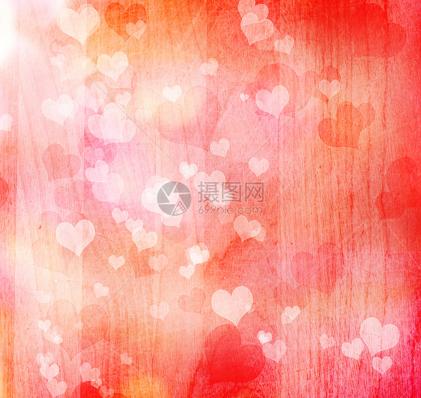 情人心心背景木头粉色插图浪漫辉光红色橙子图片