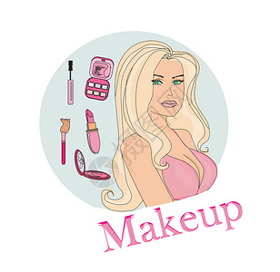 化妆图化妆女孩涂面图公主时间口红镜子宠物女性插图睫毛膏治疗皮肤插画