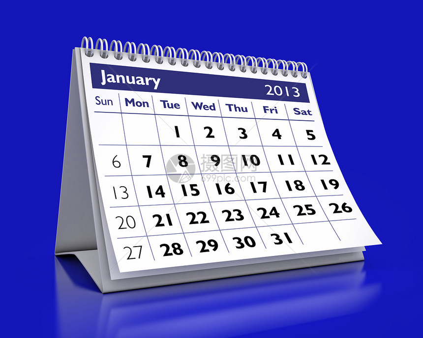 2013年1月日历白色组织蓝色商业数字公司时间日程日记图片