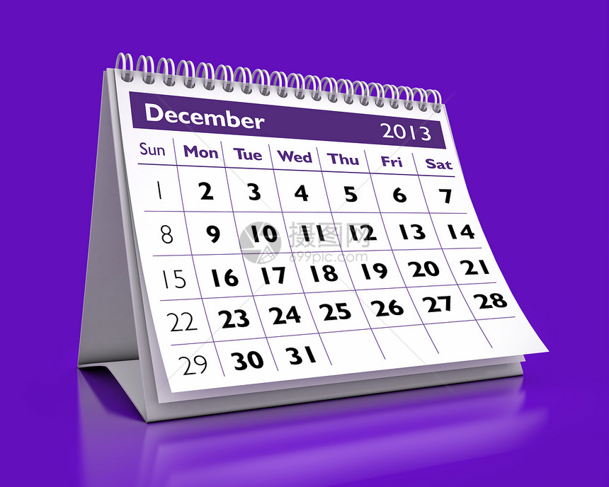 2013年12月日历商业组织紫色时间日记白色日程公司数字图片