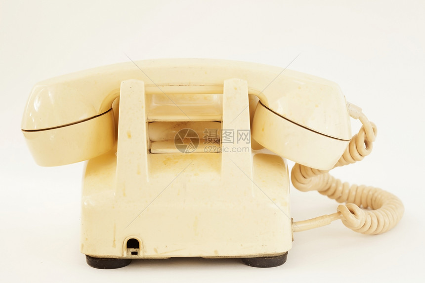 古代电话听筒电缆拨号古董黄色商业办公室历史图片