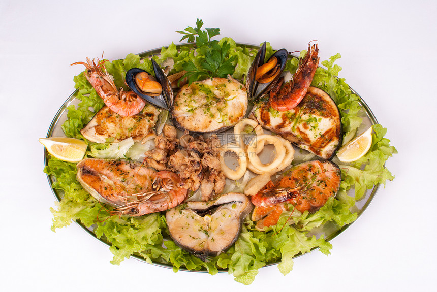 和marisco巴里拉达对虾贝类美食服务午餐乌贼鱿鱼圈图片