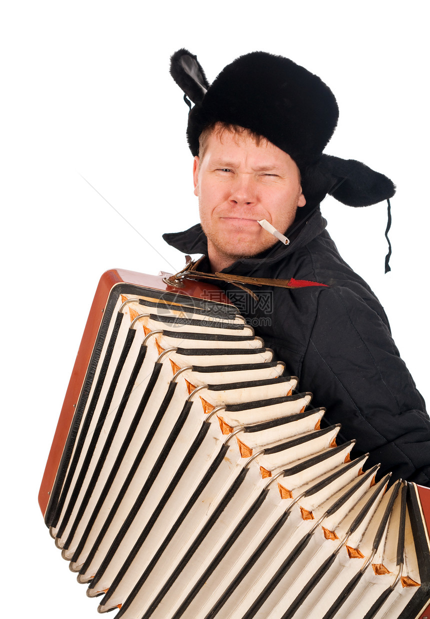 手风琴的俄罗斯人乐器音乐民间艺术乐趣口琴帽子旋律手臂男性图片