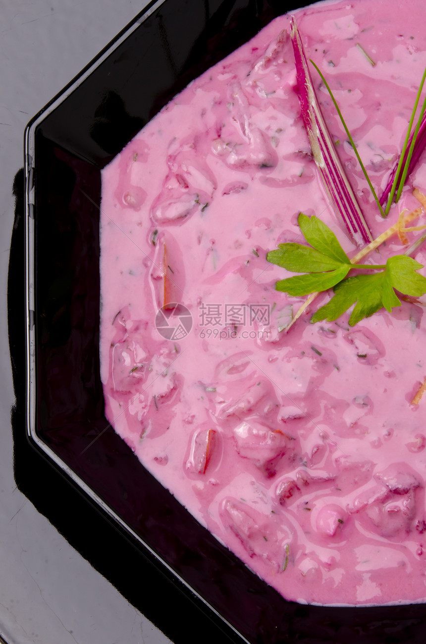 冷甜菜汤牛奶玻璃食物芳香饮食黄瓜国家抛光午餐盘子图片