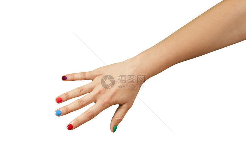 美丽的女人用修指甲的手拇指女孩帮助手臂手指手势女士化妆品女性棕榈图片