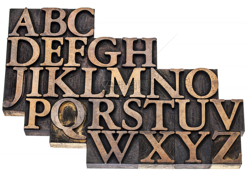 木型的字母摘要印版白色凸版木头古董粮食图片