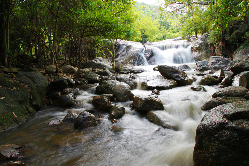 Kao Chon 瀑布 叻丕府 泰国风景水池水路森林热带运河河道小溪环境叶子图片