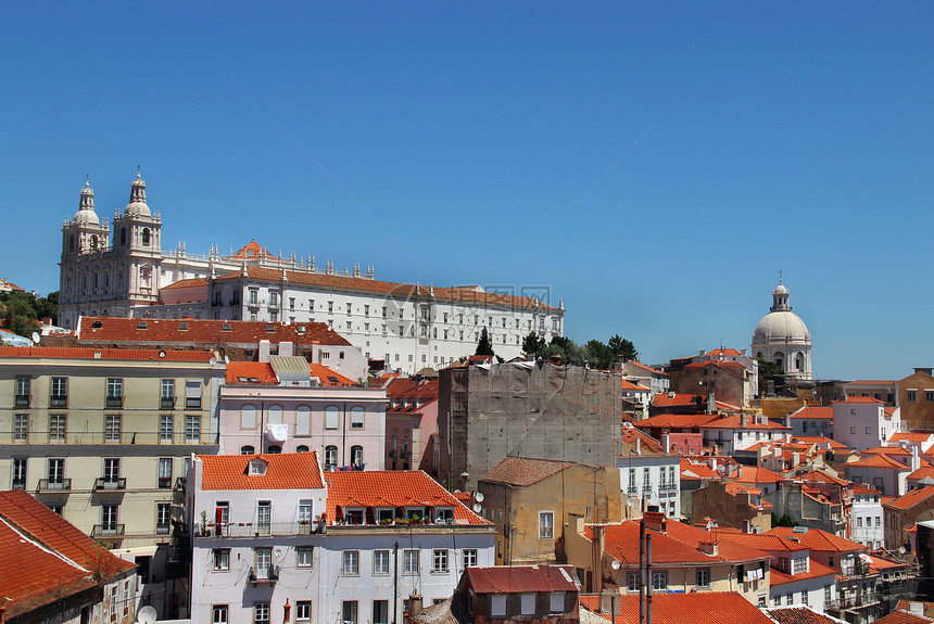 葡萄牙 里斯本全景房屋吸引力旅游教会地面丘陵城堡正方形电车街道图片