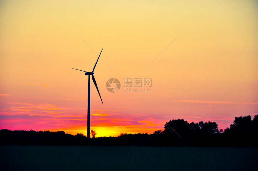 风风农场气候日落风力蓝色发电机场地涡轮刀刃农业风车图片