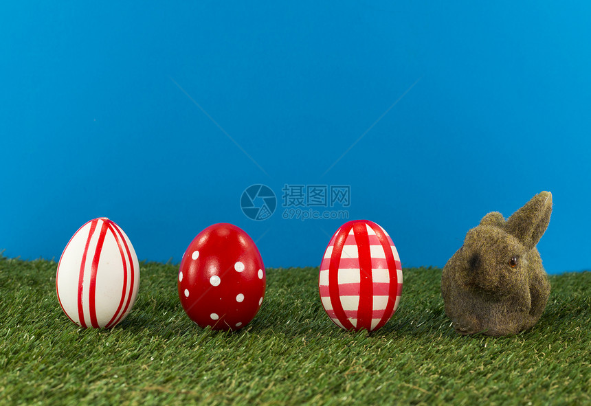 东面鸡蛋和兔子条纹绿色动物蓝色红色玩具棕色图片