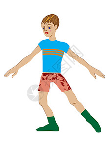 儿童舞蹈运动健身房艺术男生眼睛短裤手绘孩子卡通片青少年背景图片
