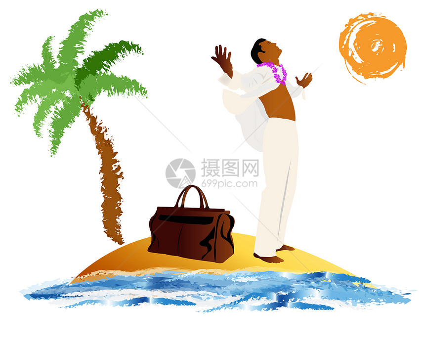 在外来热带岛屿上进行浪漫旅游晴天太阳情调成人情感男人海洋海浪插图季节图片