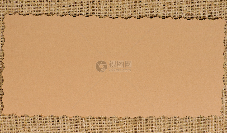 天然覆布上的旧纸标签接缝麻布解雇棕褐色织物硬化商业棉布帆布乡村图片