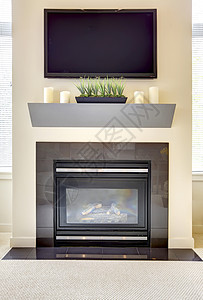 现代新壁炉和大型电视机背景图片