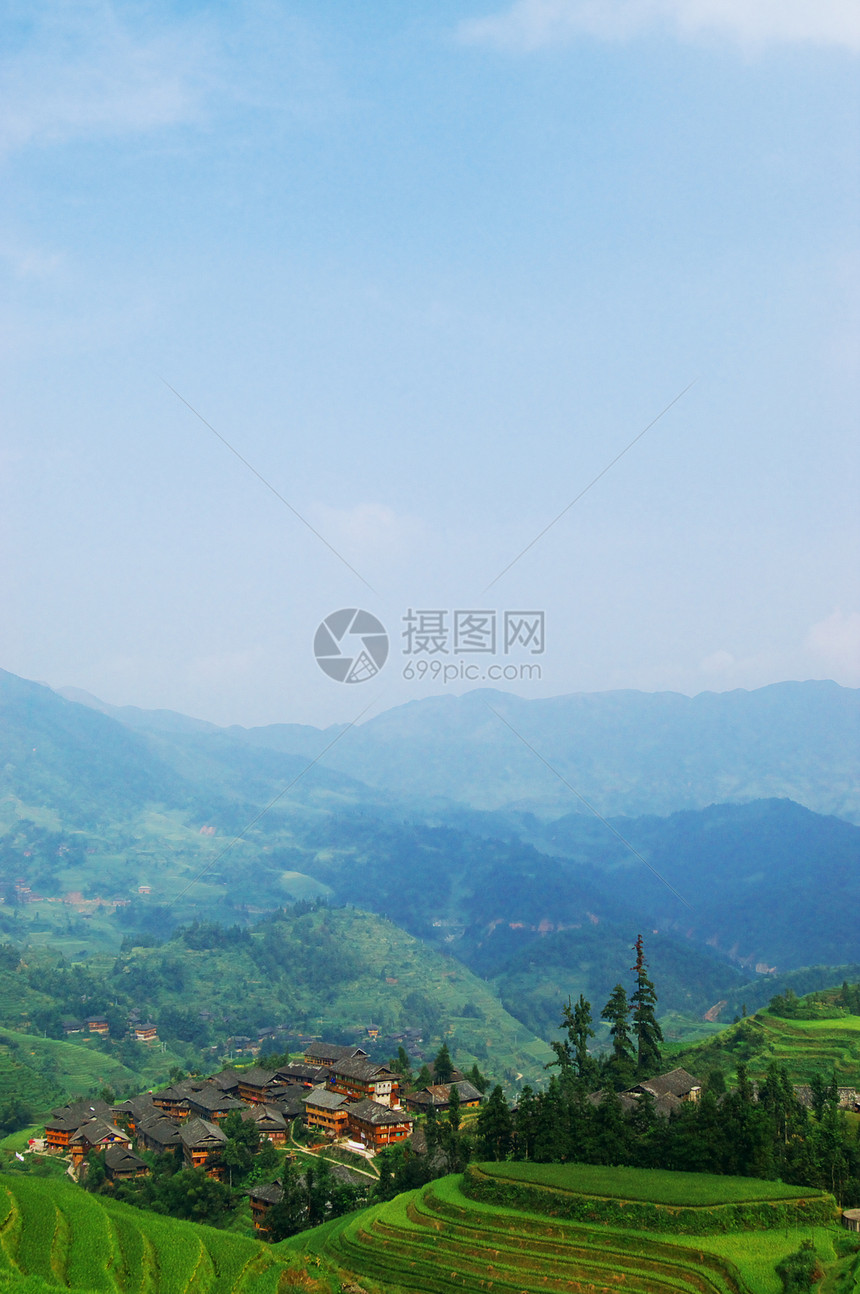 中国农村地貌景观风景建筑植物牧歌天空国家生长草地耕作森林图片