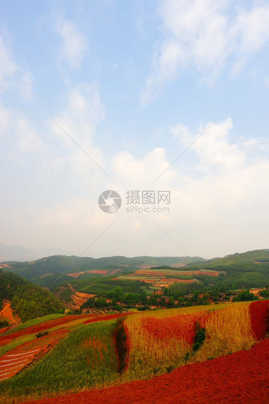 中国农村地貌土地阳台植物布雷草地山坡地形耕作风景小麦图片