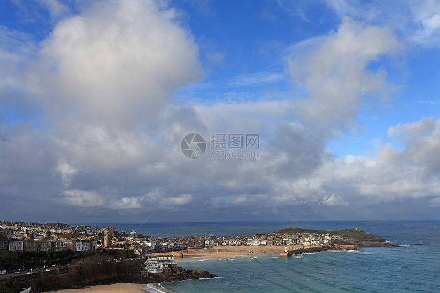 圣伊维斯康沃尔海洋国家天空村庄港口海岸海滩图片