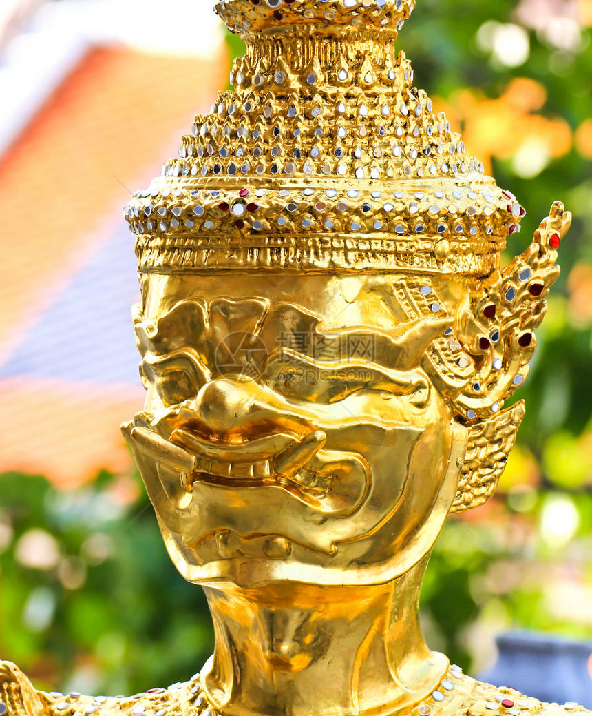 曼谷大宫的黄金雕像目的地金子警卫旅行旅游寺庙佛教徒图片