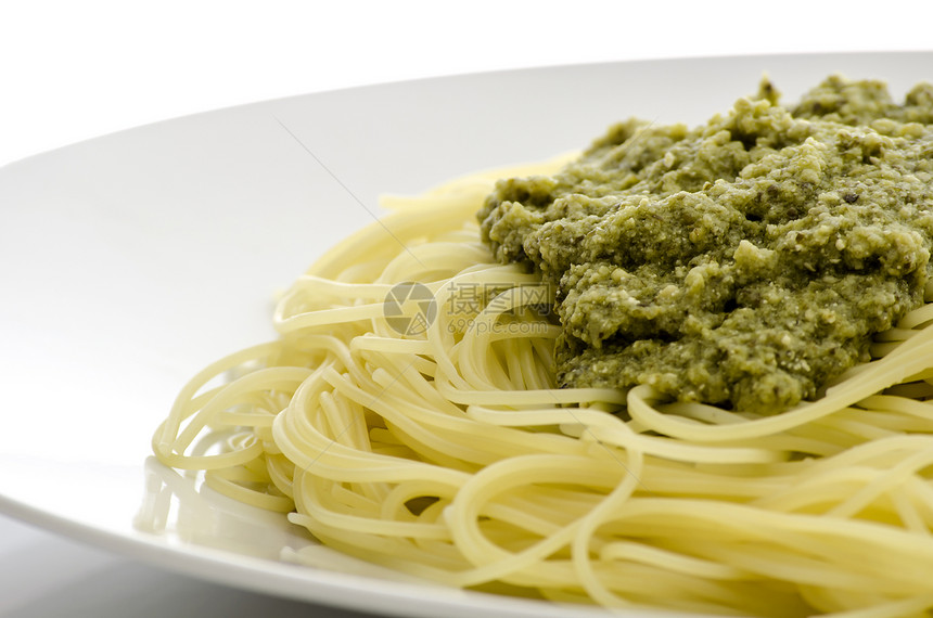 意大利面条和粉香蒜食谱绿色美食白色盘子营养食物糖类餐厅图片