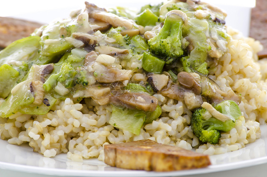 蔬菜食品盘子美食麦米饭豆腐食物午餐白色绿色饮食烹饪图片