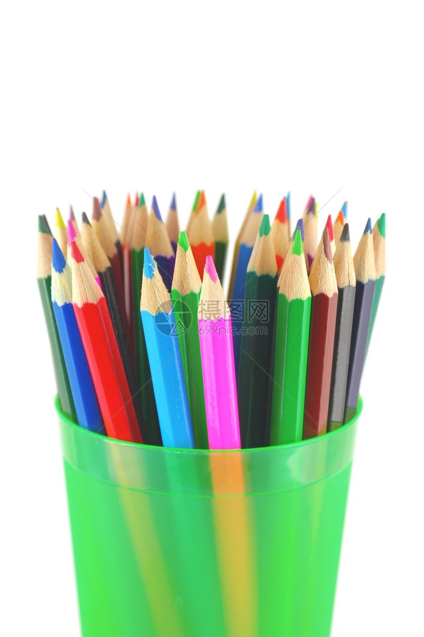 绿色道具中的彩色铅笔命令白色黄色橙子塑料教育黑色团体学校红色图片
