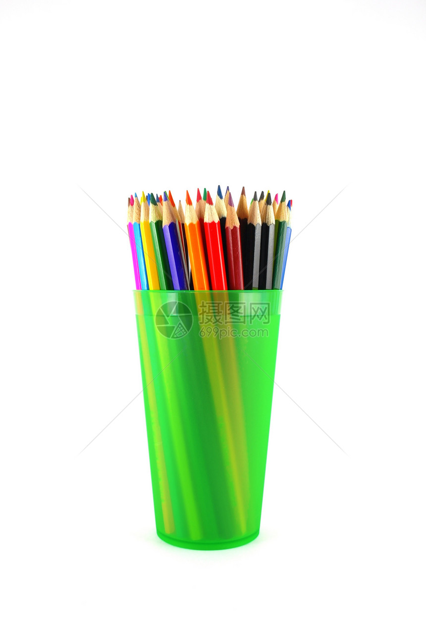 白上绿色道具中的彩色铅笔橙子收藏商业团体办公室塑料秘书教育工具黄色图片