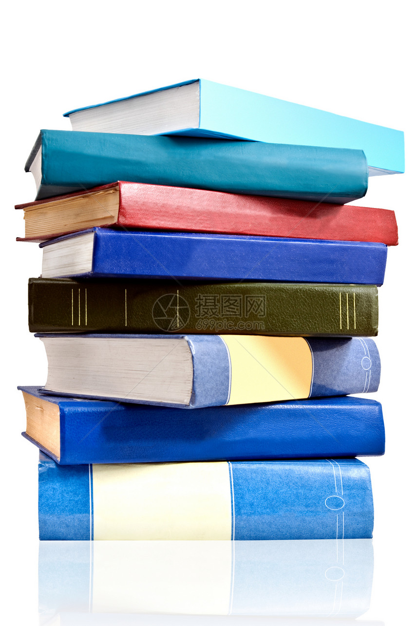 白线上隔绝的书本堆积白色学校文学学习词典知识智慧蓝色表格字典图片